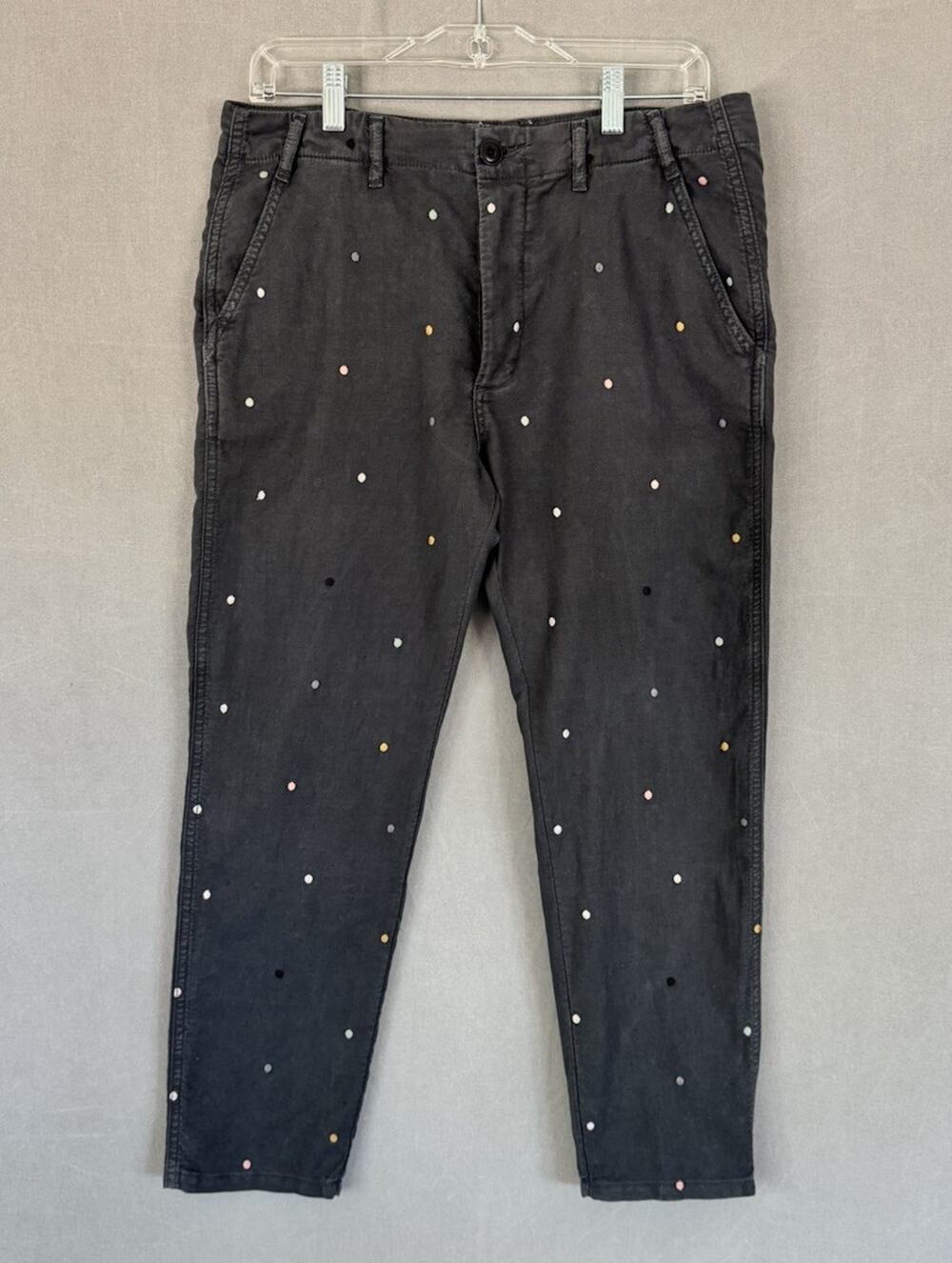 THE GREAT. Confetti Dot Crop Chino Pants Womens 27 Gray Embroidered Made USA